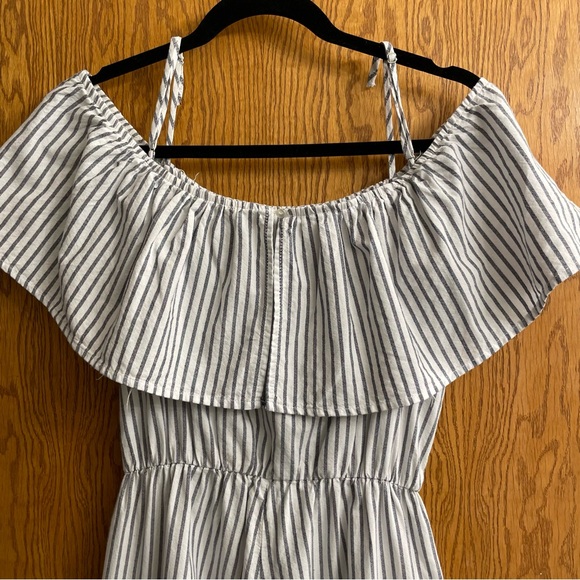 H&M Off-the-Shoulder Striped Jumpsuit 100% Cotton Side Pockets Elastic Neck Sz 6 - Picture 4 of 15
